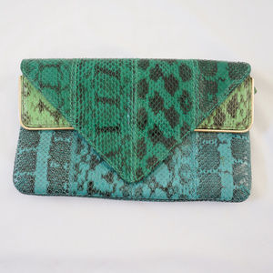 Brain Atwood Blue Green Snake Skin Handbag Clutch